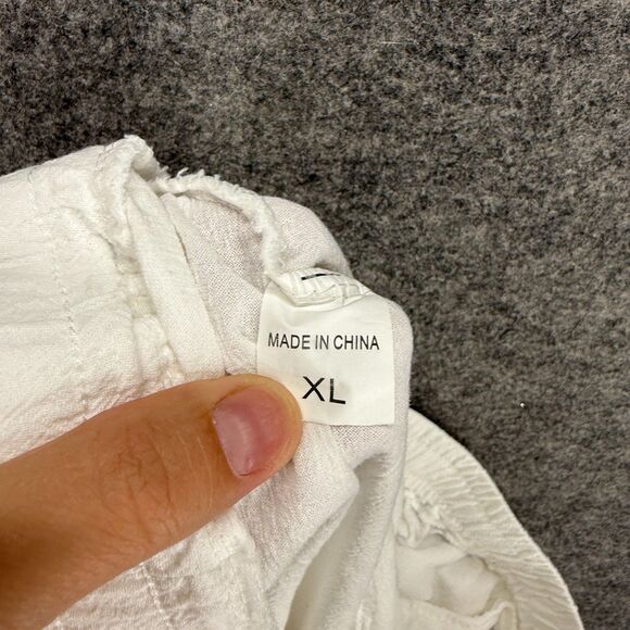 Unbranded Pants Women XL White High Rise Chino Flat Front Linen Drawstring - Picture 6 of 9